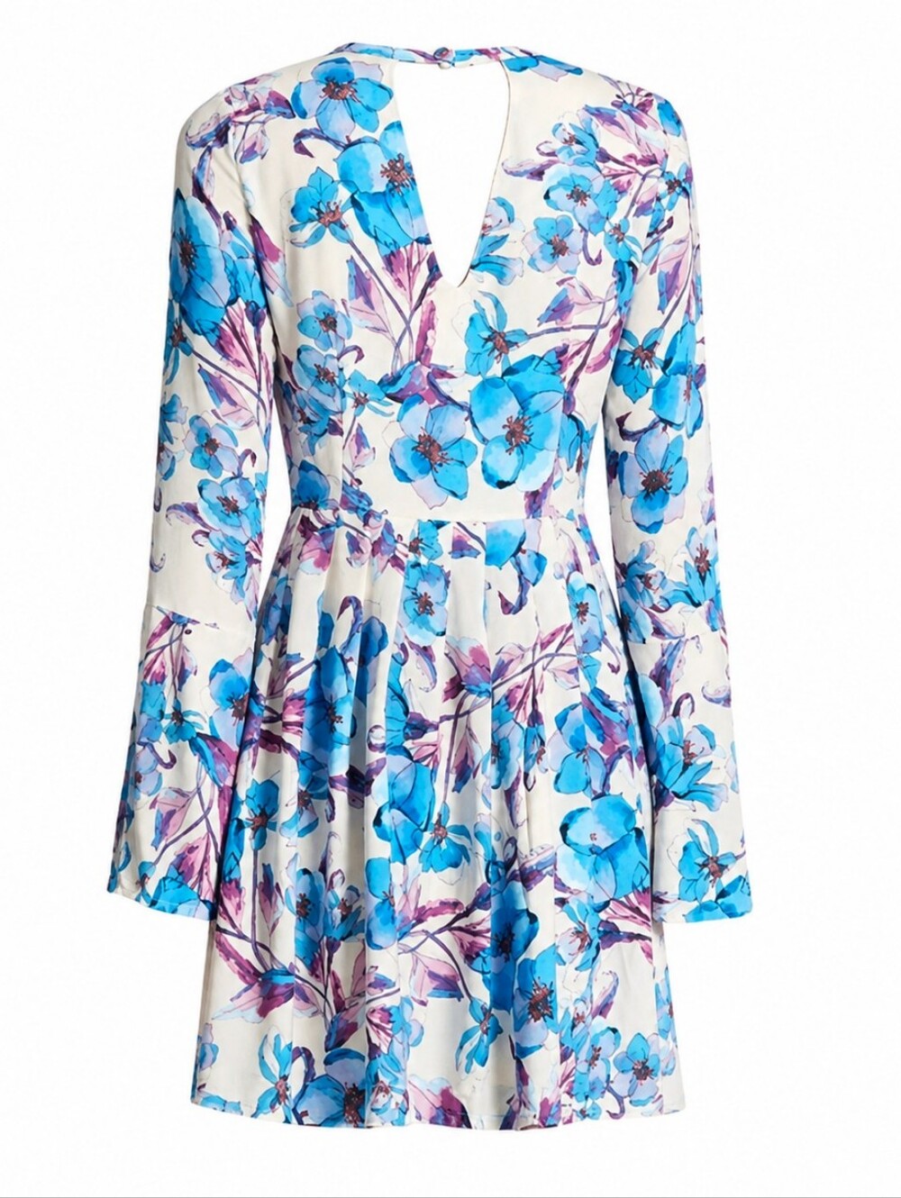 Free People Size 8 Floral Mini Dress Blue Purple Long Bell Sleeve Boho Chic